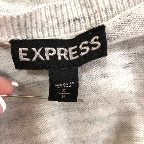 Express Gray Heather Soft Cotton Sweater Black Sequin NYC - Picture 5 of 6